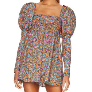 For Love & Lemons Brittany Mini Floral Revolve Dress 100% Cotton Puff Shoulder M